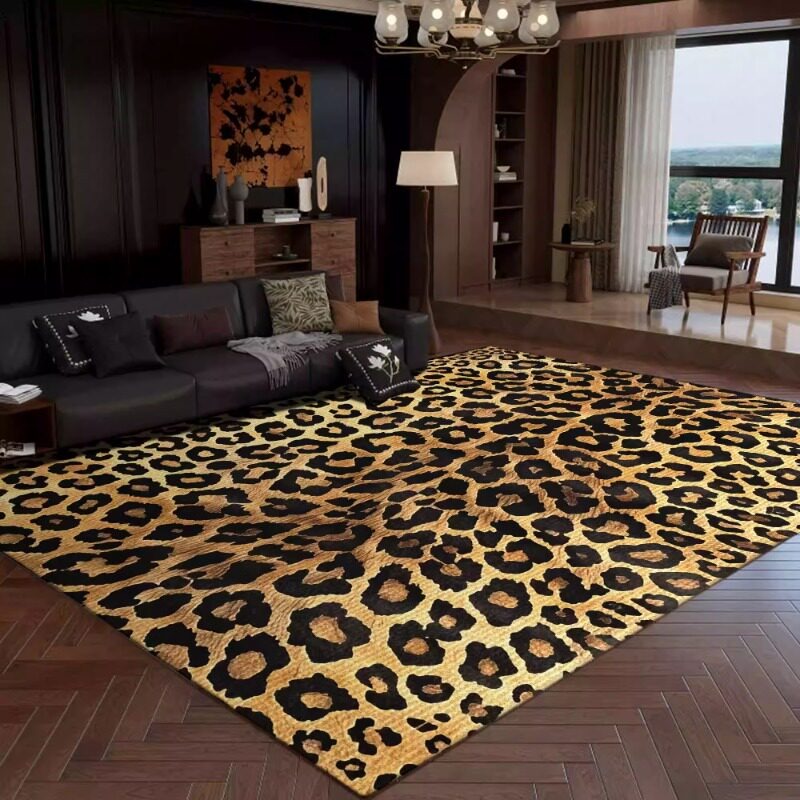 Printing On Commercial - Retro Leopar Desenli Oturma Odası Halısı